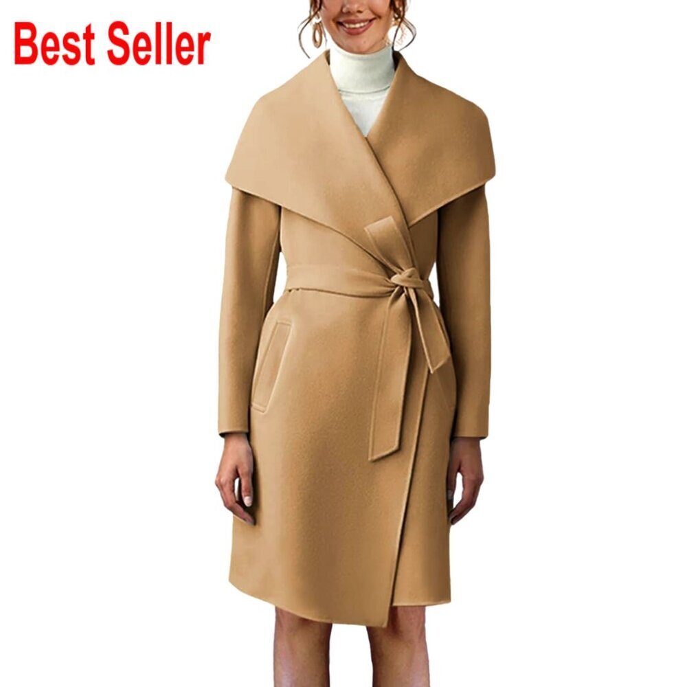 Classic Trench Coat Pea Style Lapel Collar Belted Oversized Chic Outerwear